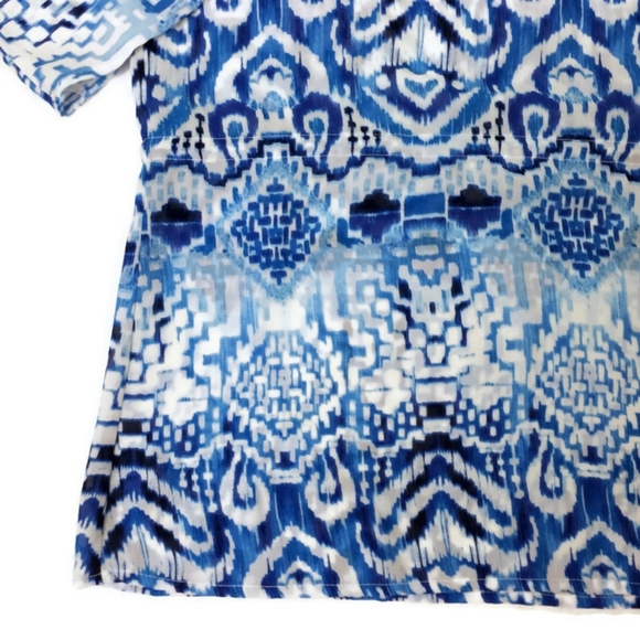 Chaps Blue White Semi Sheer Multiprint Short Dolman Sleeve Blouse Womens 3X - Picture 5 of 12